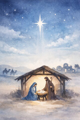 Naklejka premium watercolor navity holy night background