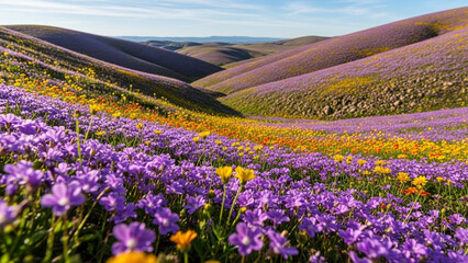 Obraz premium Superbloom of Purple and Yellow Wildflowers in California Mountains