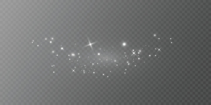 Glowing light effect with many glitter particles isolated on transparent background. Vector starry cloud with dust. Magic christmas decoration