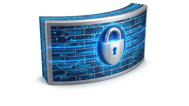 3D blue digital padlock icon on binary code background for cybersecurity and data protection