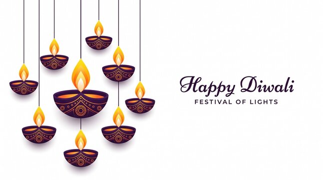 Hanging decorative oil lamps with flames for diwali celebration with flames white background hanging decorated illustration spirituality traditional