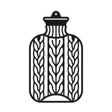 Hot water bottle icon with a knitted cover for winter bedtime warmth and energy saving comfort