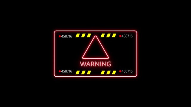 Glowing red neon warning screen with hazard stripes and an exclamation icon, designed for system errors, cyber security threats, and emergency alerts.