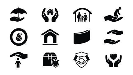 Obraz premium Black and white flat icons for services and protection