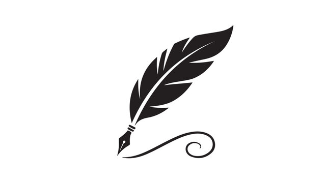 Elegant black quill pen vector illustration featuring stylized artistic flourishes and sharp calligraphic lines for creative writing branding design projects