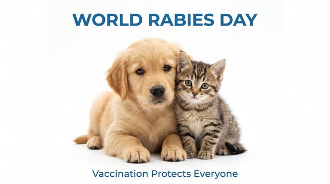 World Rabies Day awareness poster with a cute puppy and kitten.
