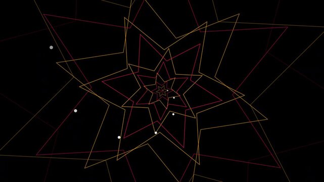 Abstract wireframe star kaleidoscope tunnel with transparent background and alpha channel