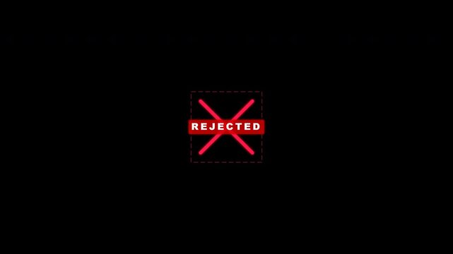 Animated cybernetic rejected mark with red laser cut effect on transparent background