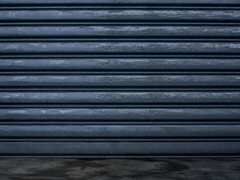 Rain Covered Corrugated Metal Shop Shutter Urban Background