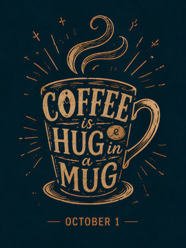 Colorful coffee mug with hug slogan illustration