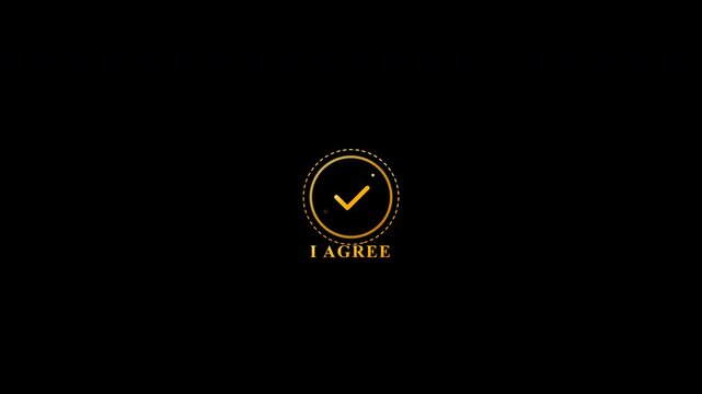 Animated gold luxury I agree badges with checkmark symbols on alpha channel transparent background