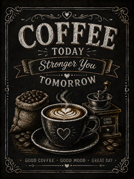 Vintage coffee cup art with motivational quote