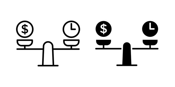 Time and money scale icon simple symbols bundle