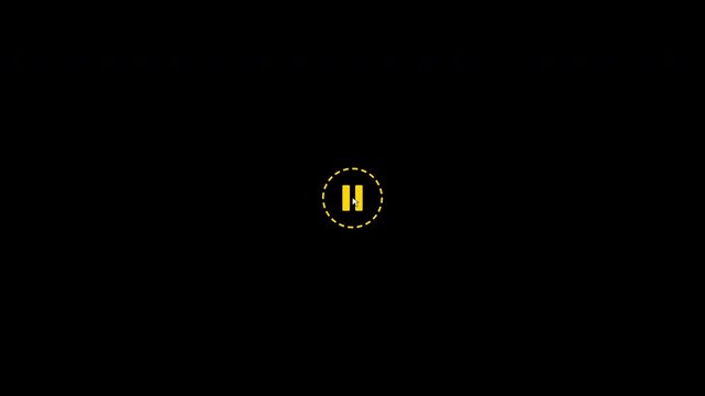 Animated yellow pause symbols with dashed circular borders isolated on alpha channel