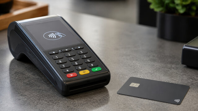 Payment terminal on counter for secure payment infrastructure, contactless card