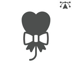 Balloon heart solid icon, saint valentine day concept. Vector graphics. Heart shaped balloon, soaring love sign and editable stroke, glyph style icon for mobile or web design.