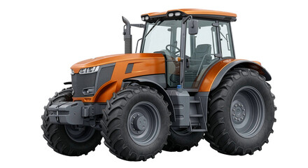 Fototapeta premium Modern generic unbranded orange agricultural tractor isolated on a transparent background.