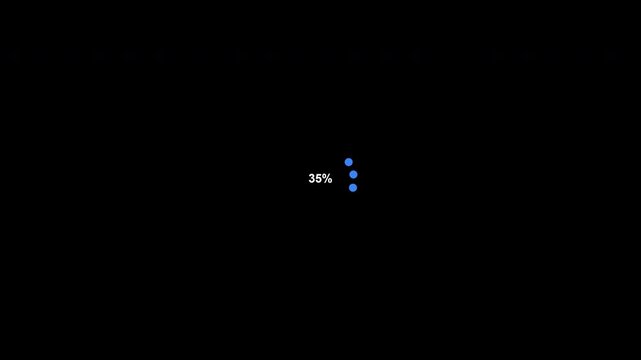 Blue triple dot loading animation with percentage progress isolated on alpha channel