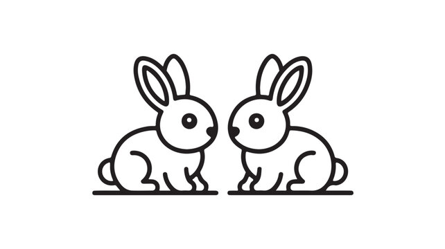 Minimalist rabbit vector illustration featuring two cute simple bunny outlines facing each other in a clean modern black graphic design