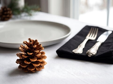 Elegant Thanksgiving table setting with pinecone decoration