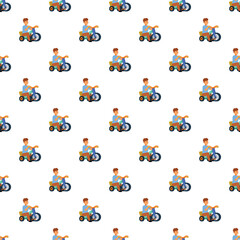 Fototapeta premium Child riding a blue tricycle, repeating as a fun, playful pattern on a white background
