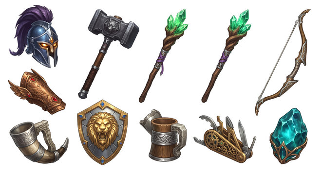 Fantasy RPG Weapons and Adventure Gear Icons Set