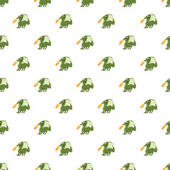 Fototapeta premium Green cartoon dragon characters breathing fire creating a repeating seamless pattern