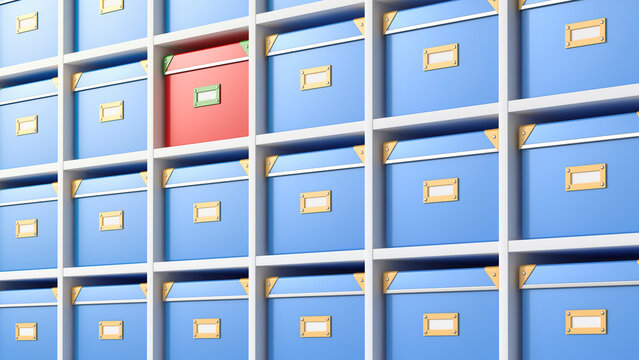 Boxes in a shelf, 3D Rendering