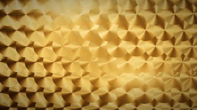 Engine turned gold metal panel with circular guilloche machining, seamless looping luxury background