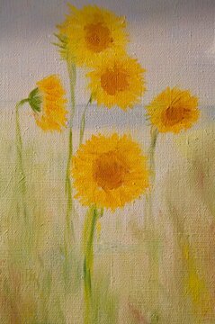Hand-painted oil painting of abstract sunflowers