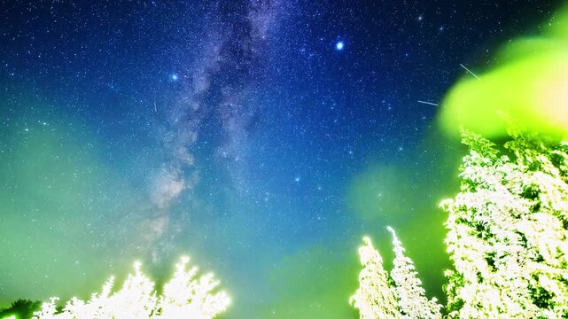 Constellations and Milky Way stars on a dark countryside skies. Time-lapse video.