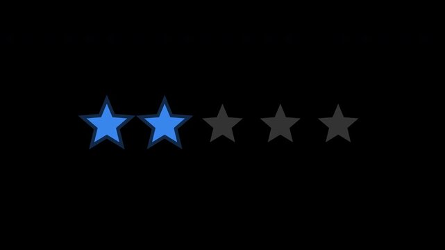 Customer review star rating animation with blue pulsating aura isolated on alpha channel