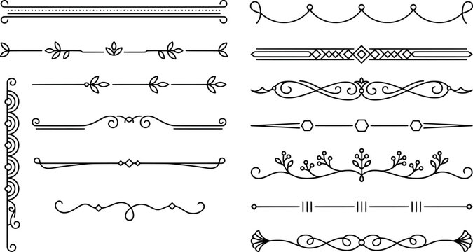 Set of decorative vector dividers and borders for page decoration, invitations, and stationery design elements