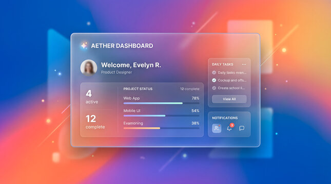 Frosted glass card with glassmorphism on gradient