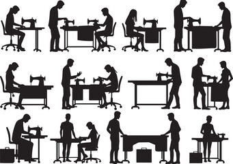 Fototapeta premium Tailors and designers working with sewing machines in workshop for clothing manufacturing