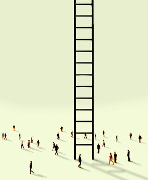 Silhouetted figure walks near a giant ladder of opportunity