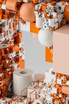 3D Orange Geometric Wall