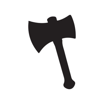 A black and white silhouette of a battle axe