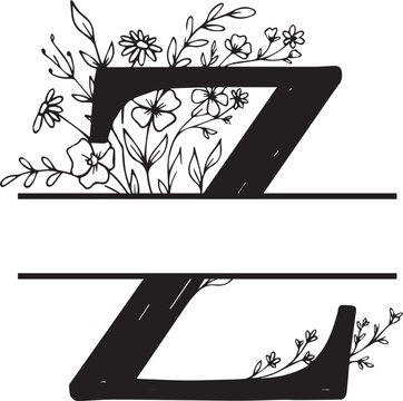 Split Letter Z Flower Monogram Decorative Design 