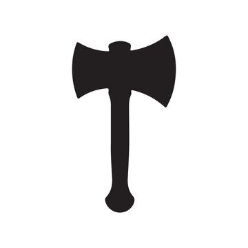 A black and white silhouette of a battle axe