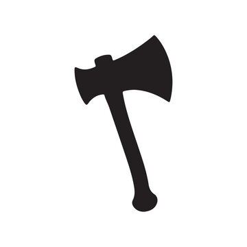 A black and white silhouette of a battle axe