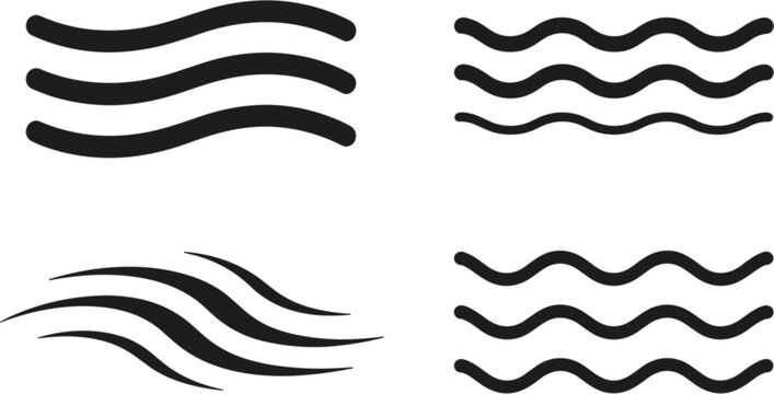 Wave line icon set, water flow symbols for ocean sea movement and abstract design elements