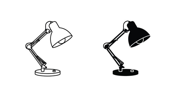 Adjustable desk lamp silhouettes showcase a classic design with articulated arms and circular bases adjustable lamp articulated arm architectural lamp black silhouette