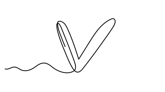 Check mark hand drawn continuous contour one line art animation, done correct choice otion, vote approved continuous contour decorative success approval positive agree movie. 4k self-drawing video