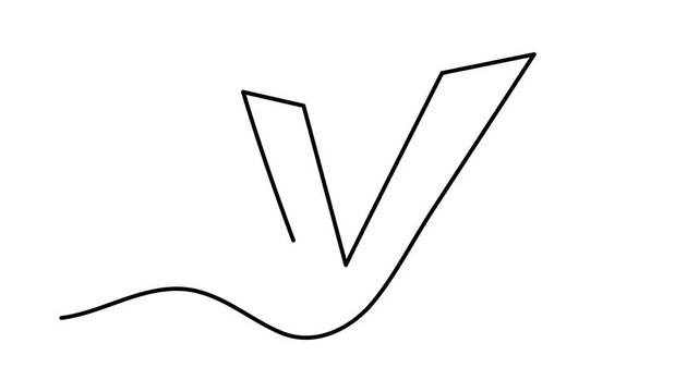 Check mark hand drawn continuous contour one line art animation, done correct choice otion, vote approved continuous contour decorative success approval positive agree movie. 4k self-drawing video