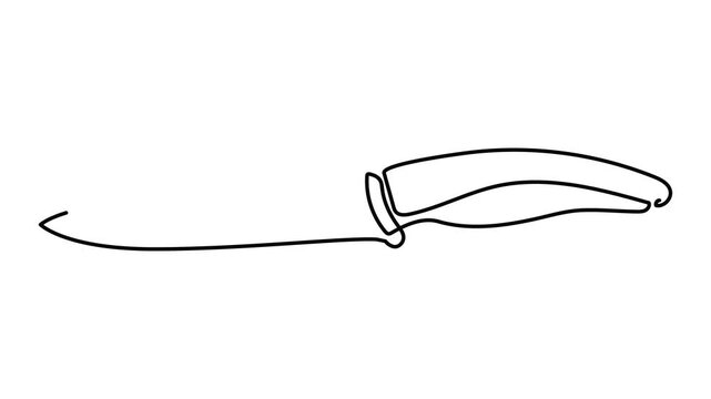 Kitchen knife hunting pocket one line art animation, cooking utensil outdoor survival tool continuous line drawing movie, restaurant chef equipment weapon. 4k self-drawing video

