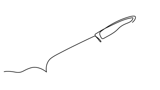 Kitchen knife hunting pocket one line art animation, cooking utensil outdoor survival tool continuous line drawing movie, restaurant chef equipment weapon. 4k self-drawing video

