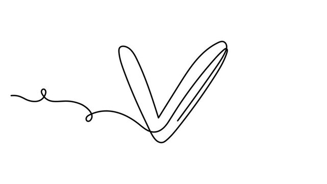 Check mark hand drawn continuous contour one line art animation, done correct choice otion, vote approved continuous contour decorative success approval positive agree movie. 4k self-drawing video
