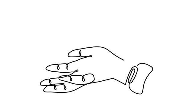 AI robot bionic open palm with growing plant sprout one line art animation, artificial intelligence green technology continuous line drawing motion, eco futuristic cybernetic 4k self-drawing vid
