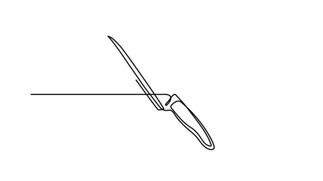 Kitchen knife hunting pocket one line art animation, cooking utensil outdoor survival tool continuous line drawing movie, restaurant chef equipment weapon. 4k self-drawing video
